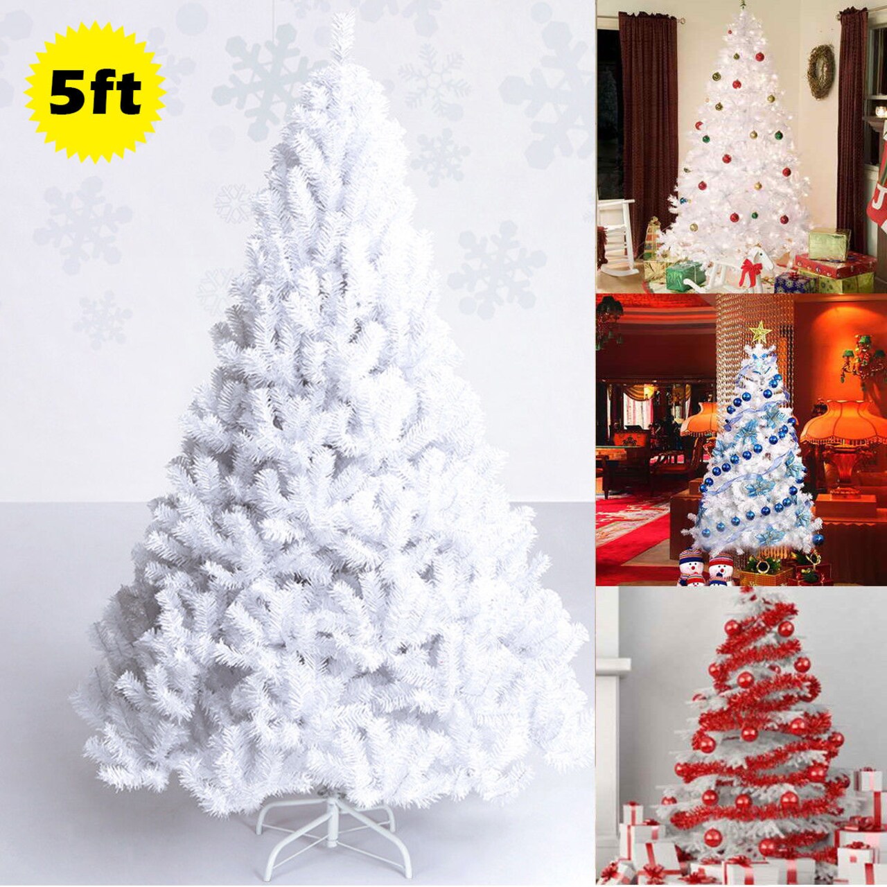 Costway 5Ft Christmas Tree Artificial PVC W/Stand Indoor Outdoor Decoration White